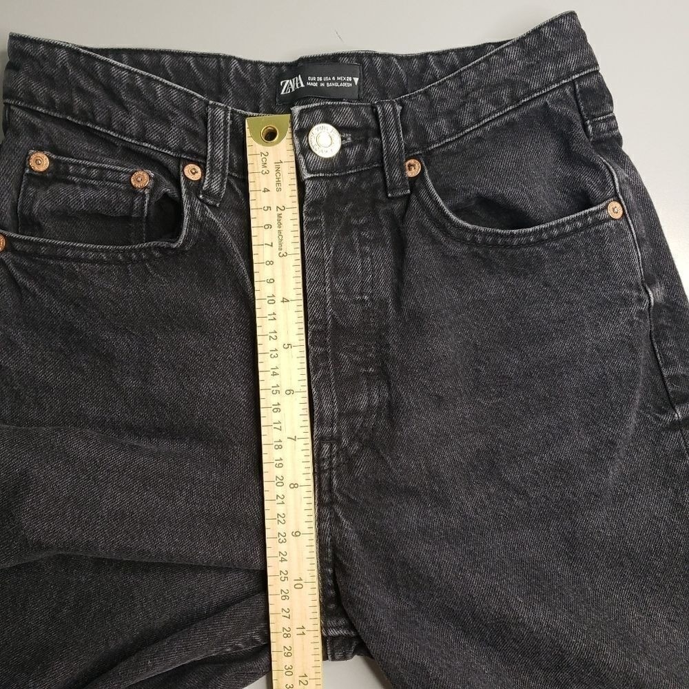 Zara Black Straight Leg Denim Raw Hem 4 Button Fly Grunge Streetwear Casual Edgy - Picture 7 of 13